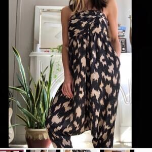 Rachel Roy strapless harem style black cream pleated jumpsuit size small S B132